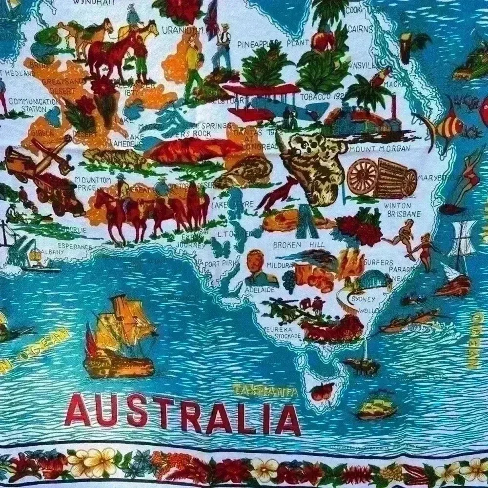 Vintage Australia Map Wall Hanging Tapestry Art